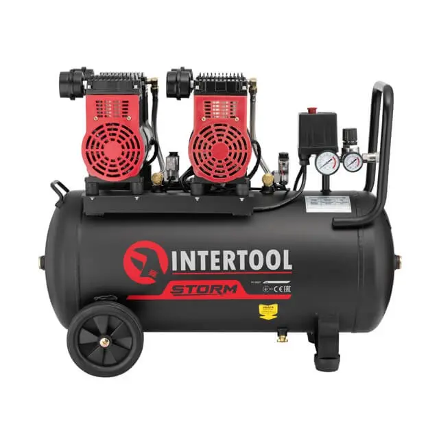 Компрессор INTERTOOL STORM 50 л, безмасляный, малошумный, 4 цилиндра, 2×1,1 кВт, 220 В