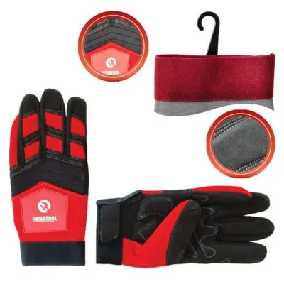 Перчатки рабочие INTERTOOL из микрофибры со спандексом, красно-чёрные, размер 10