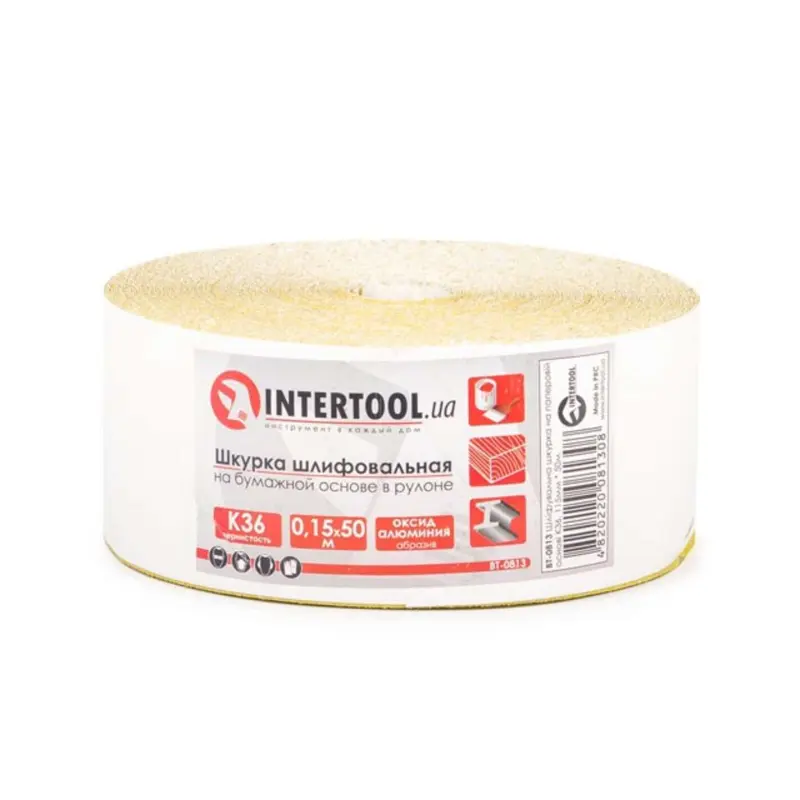Шліфувальна шкурка на паперовій основі К36 INTERTOOL, 115 мм × 50 м