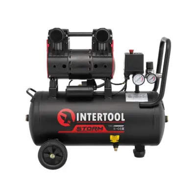 Компресор INTERTOOL STORM 24 л, 1,1 кВт, 220 В, 8 атм, безмасляний, малошумний, 2 циліндри