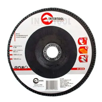 Диск шлифовальный лепестковый 180х22 мм, зерно K80 INTERTOOL