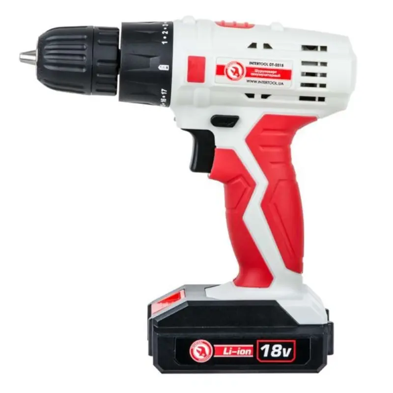 Дрель-шуруповерт аккумуляторная INTERTOOL 18 В, Li-ion 1,3 А·ч, 17 Н·м, 1 аккумулятор