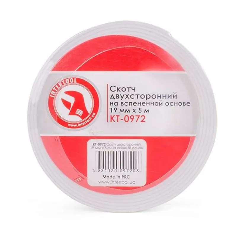 Скотч двухсторонний на вспененной основе INTERTOOL, 19 мм x 5 м, белый
