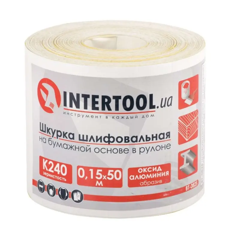 Шліфувальна шкурка INTERTOOL К240 на паперовій основі, 115 мм × 50 м