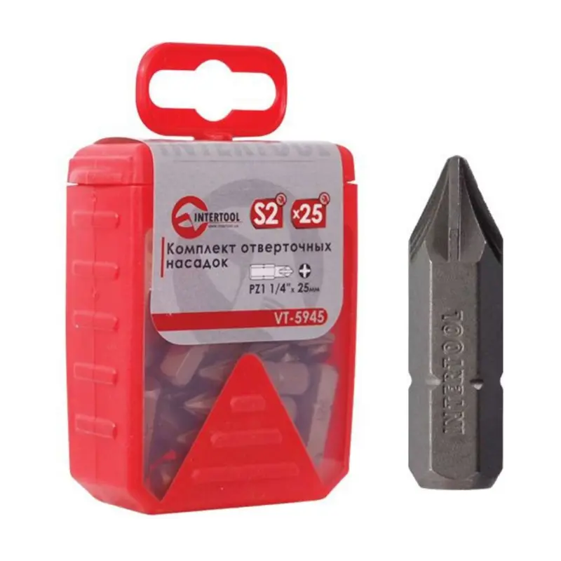 Набор бит для отверток INTERTOOL PZ1 1/4″ × 25 мм, 25 шт.