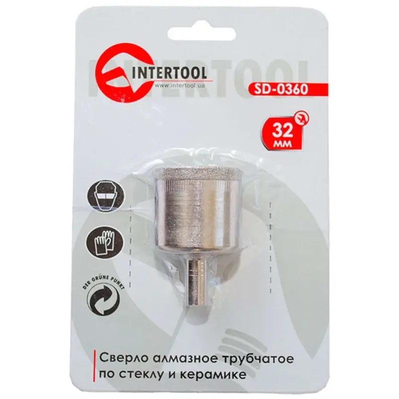 Коронка алмазная трубчатая по стеклу и керамике 32 мм INTERTOOL