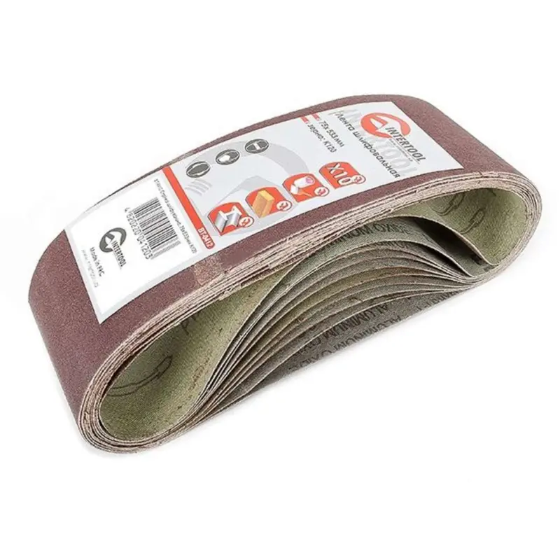 Лента шлифовальная INTERTOOL 75×533 мм, зерно 120, 10 шт.