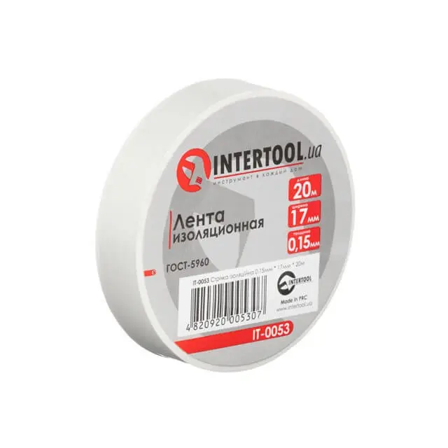 Изолента ПВХ Intertool белая 0,15 x 17 мм, 20 м