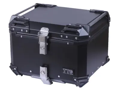 Кофр алюминиевый TTG 57 л черный, со спинкой и двумя замками