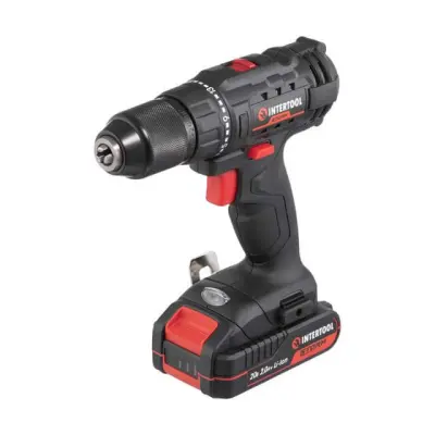 Дрель-шуруповерт аккумуляторная INTERTOOL 20 В, 35 Н·м, 2–13 мм, Li-Ion 2,0 А·ч, кейс