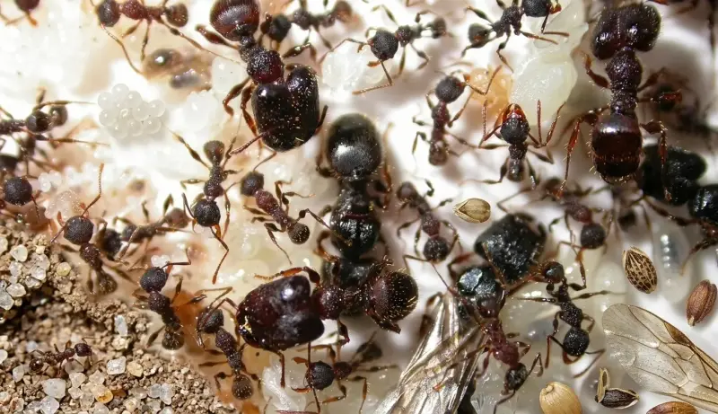 Муравьи Pheidole noda — колония с матками и рабочими — 1 матка и 20–300 рабочих